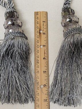 Vtg Silk Tassel Tiebacks 7" Large 2 Pairs French Style Gray Curtain Cord 90s USA